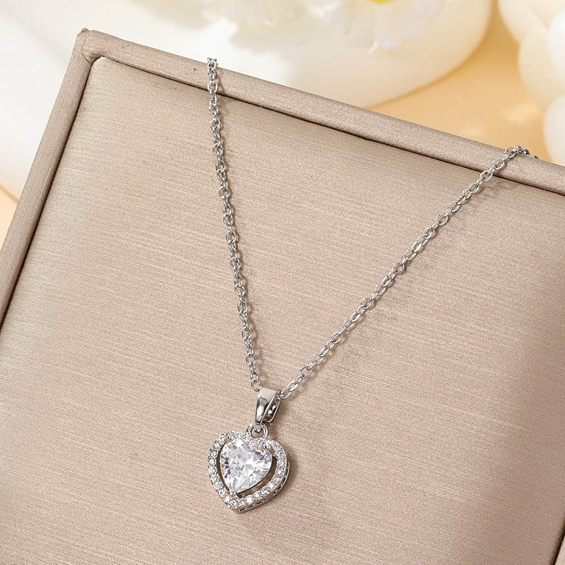 Women's Heart-shaped Zircon Titanium Steel Light Luxury Necklace