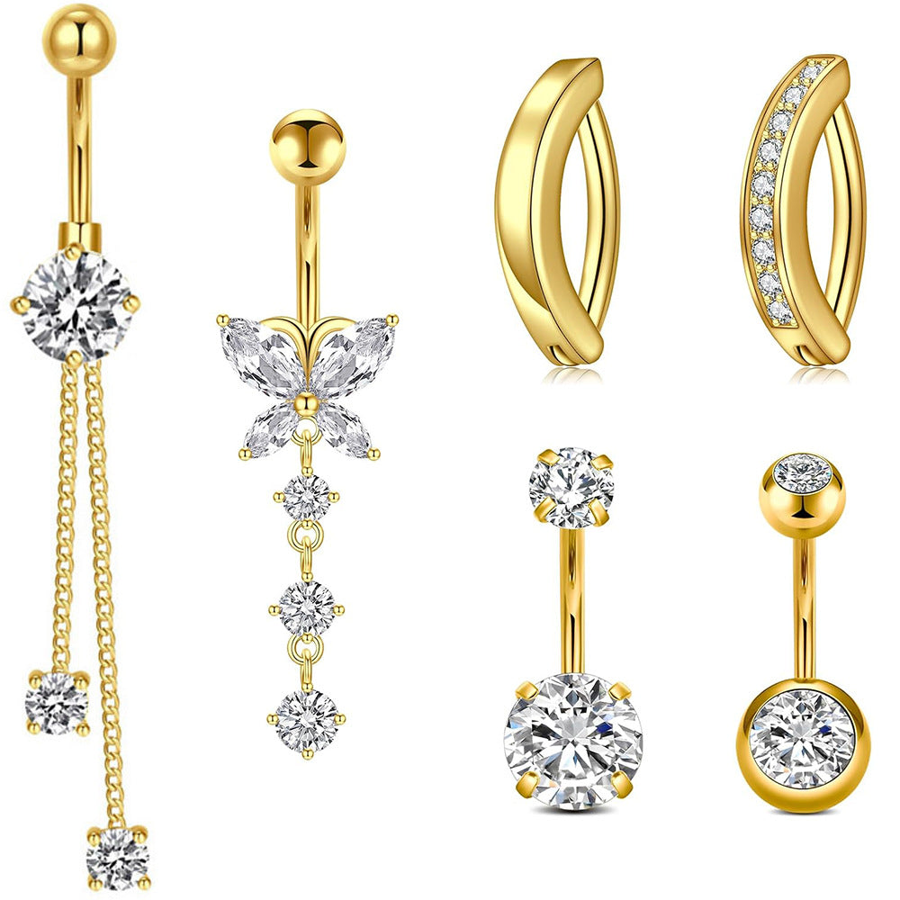 Stainless Steel Navel Combination Butterfly Zircon Decoration Belly Stud Earrings