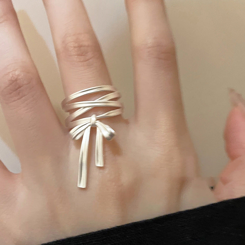 Tie Bow Matte Metal Open Female Personality Rings