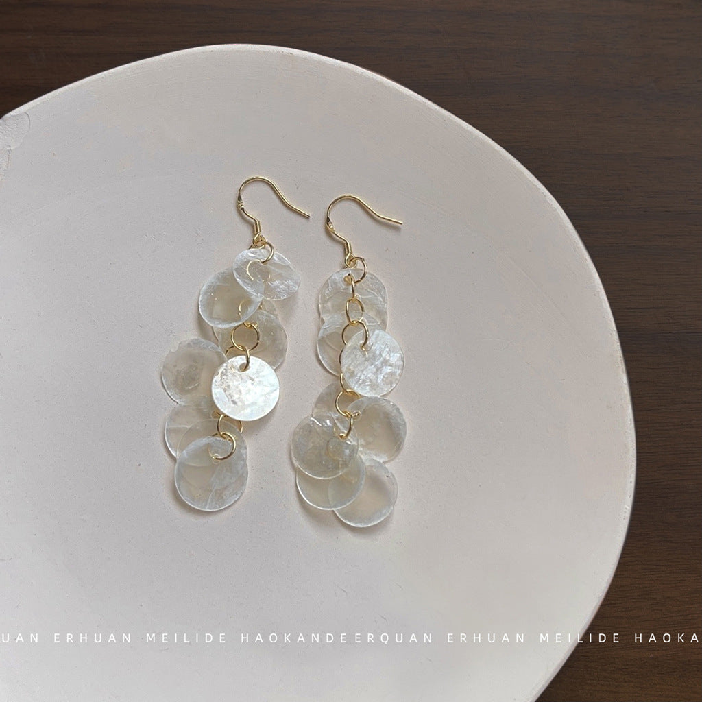 Plated Creative Design Temperament Beautiful Shell Crystal Female Earrings