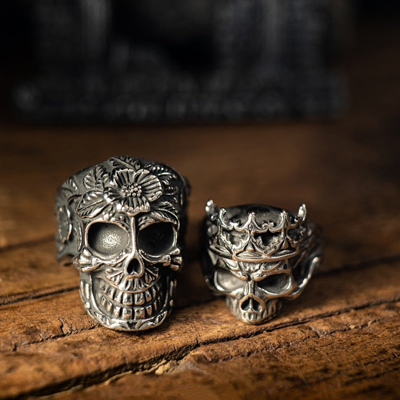 Women's & Men's Monarch Dark Palace Skull Retro Distressed Ring