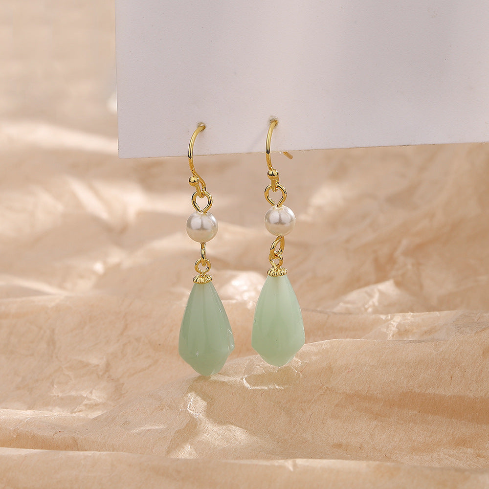 Imitation Jade Magnolia Eardrops Elegance Creativity Chinese Rings