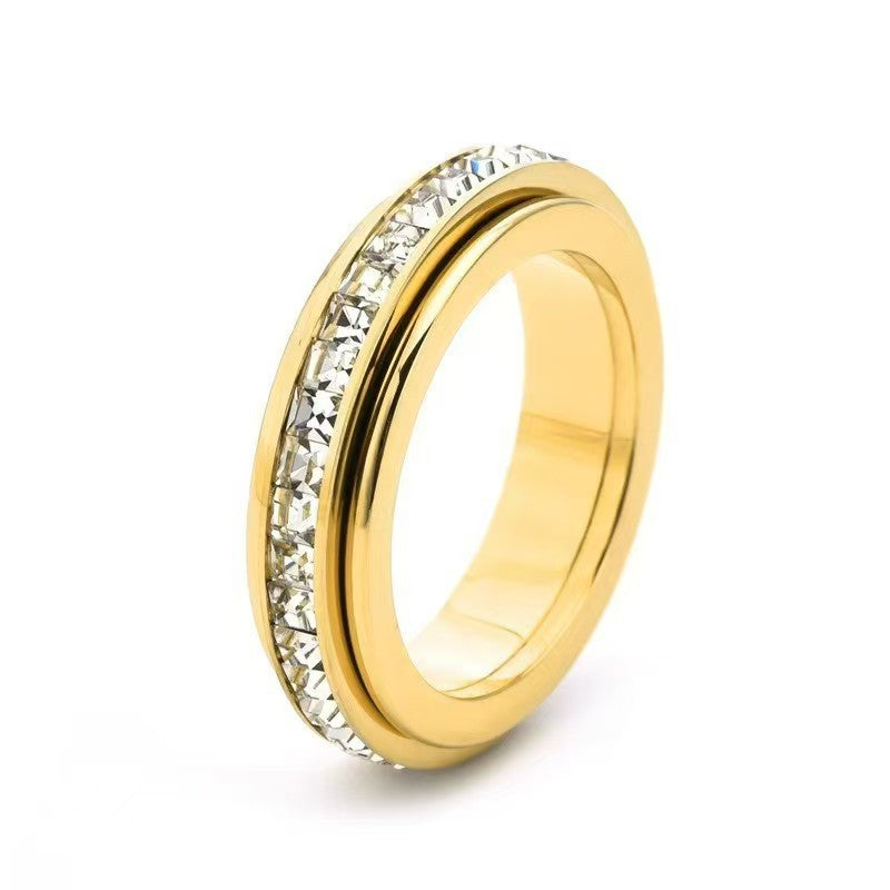 Square Diamond Double Rotatable Good Luck Comes Design Starry Couple Ring
