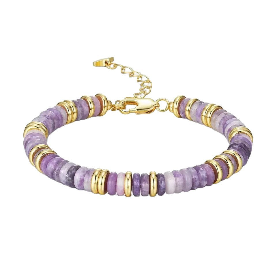 Women's Bohemian Style Colorful Natural Stone Beaded Frisbee Advanced Light Bracelet