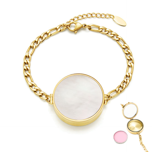 Women's Lip Balm Storage Pill Stainless Steel White Shell Titanium Bracelet