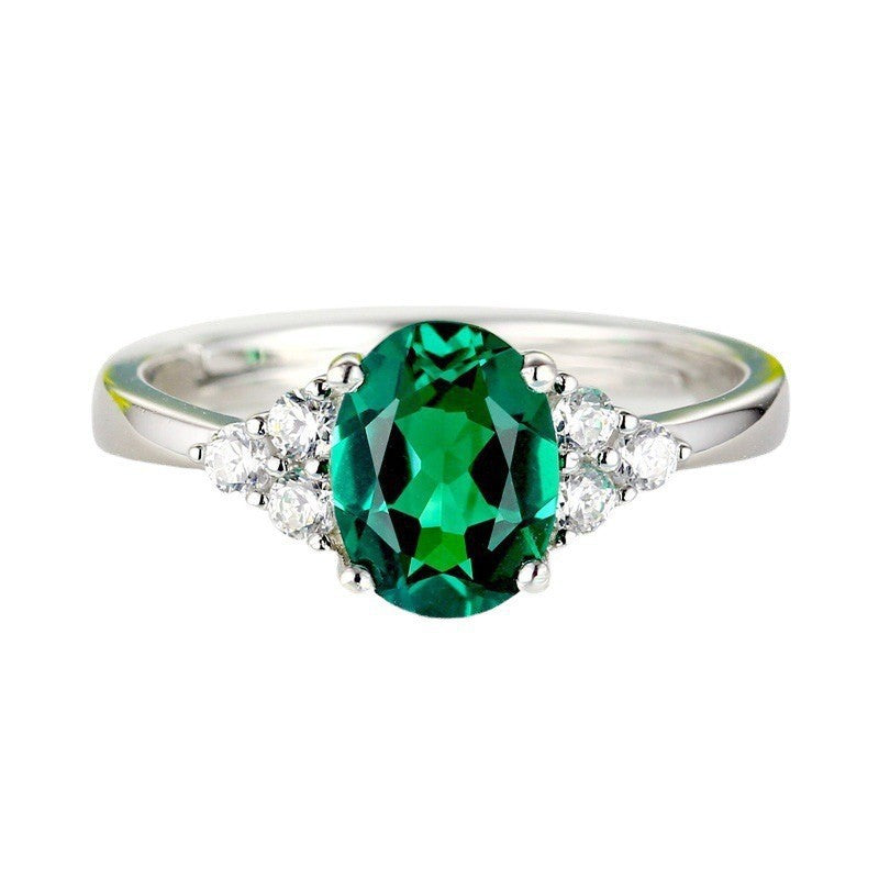 Women's Stylish Retro Minimalism Open Green Tourmaline Rings