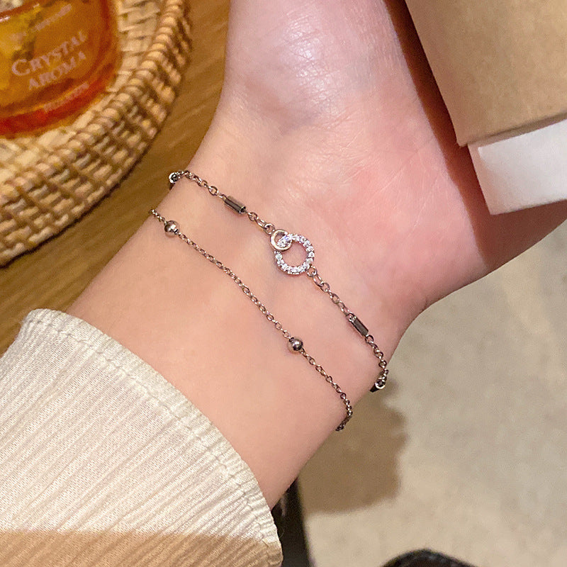 Zircon Titanium Steel Female Light Luxury Minority High-grade Pull Adjustable Bracelet