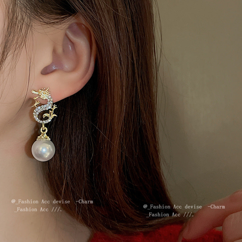 Needle Pearl Diamond Chinese Style Niche Temperament Earrings