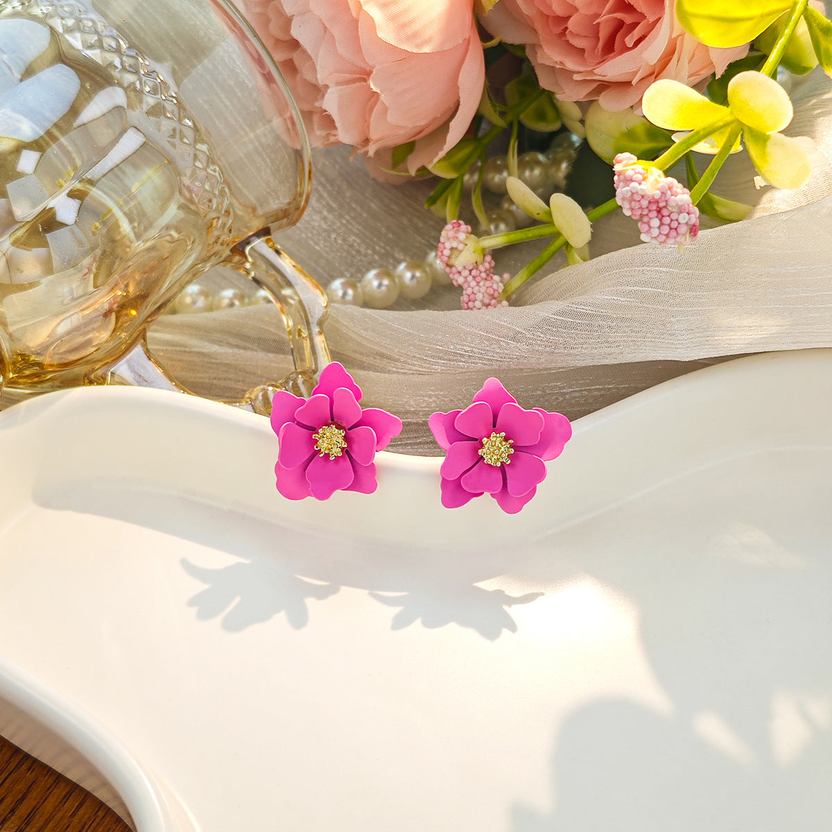 Frosted Flower Female Fashion Petal Sweet Natural Graceful Stud Earrings
