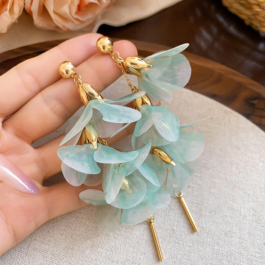 Women's Flower Shell Tassel Light Luxury High-grade Earrings