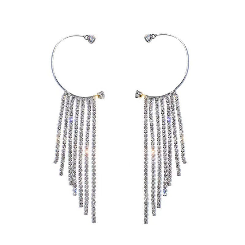 Tassel Ear Without Pierced Ears Female Temperament Cold Diamond Stud Earrings