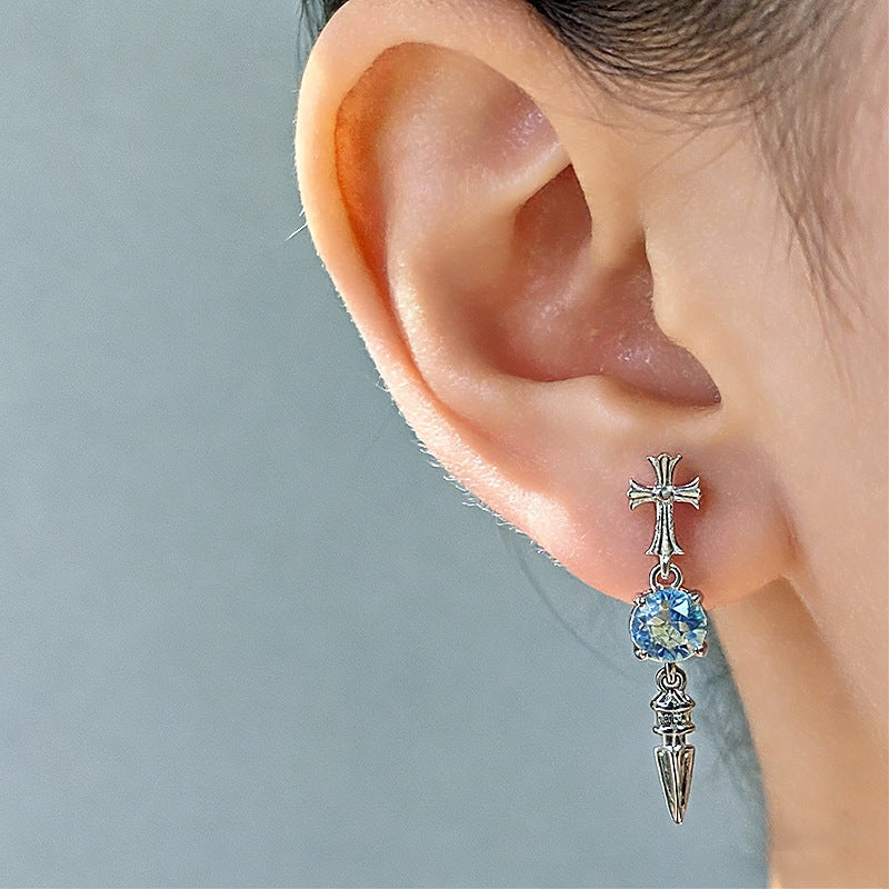Cross Pestle Iris Series Ear Bone Flash Zircon Sharp Cone Stud Earrings