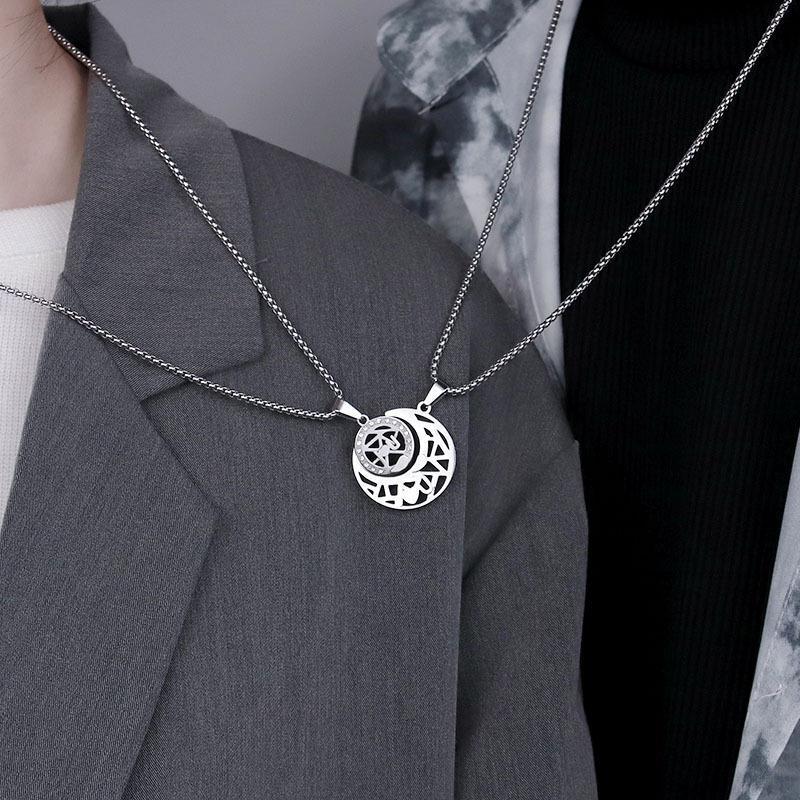 Style Sun Moon Letter Splicing Trendy Titanium Steel Chain Necklaces