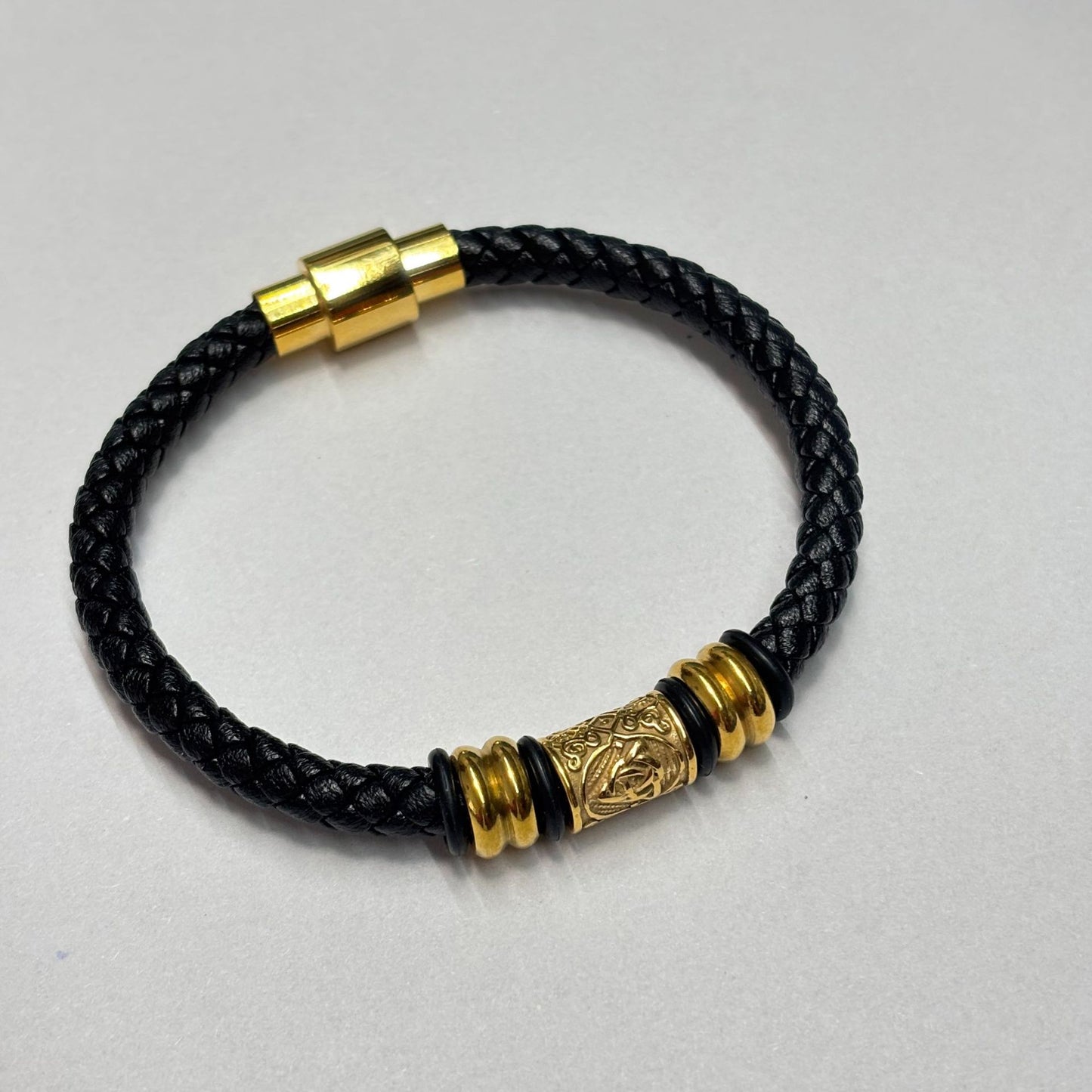 Men's Retro Leather Personality Woven Stainless Steel Magnetic Bracelet