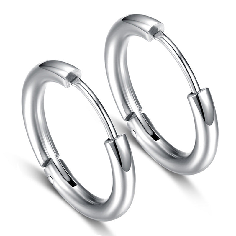 Fashion Titanium Steel Thick Type Fine Coil Boys Circle Stainless Ear Buckle
