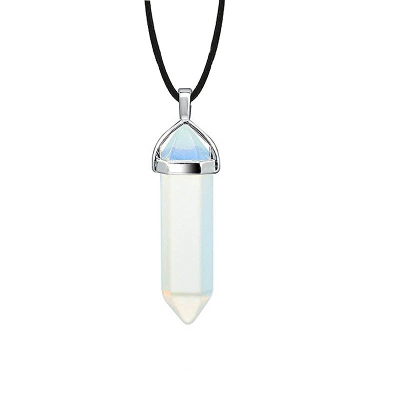 Natural Crystal Hexagon Prism Double Pointed Necklaces