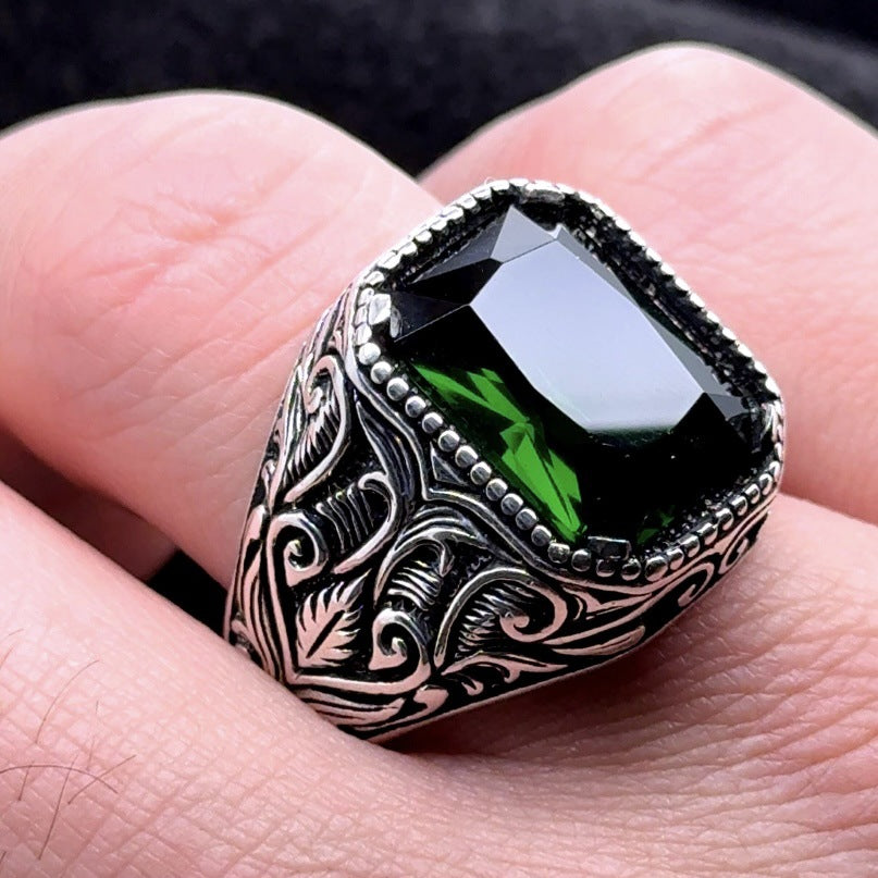 Men's Super Creative Inlaid Square Antique Sier Electroplated Pattern Fashion Domineering Rings