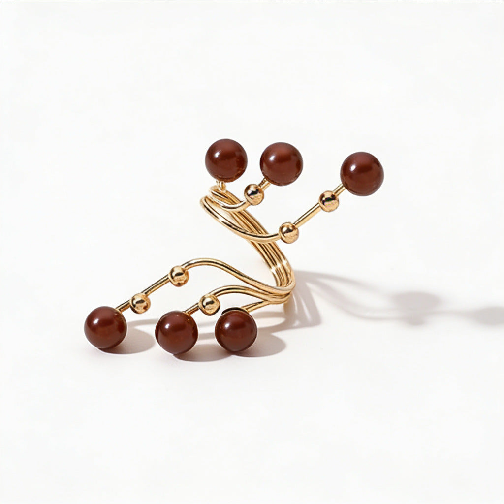 Pearl Geometric Exaggerated Personalized Creative Golden Index Ring