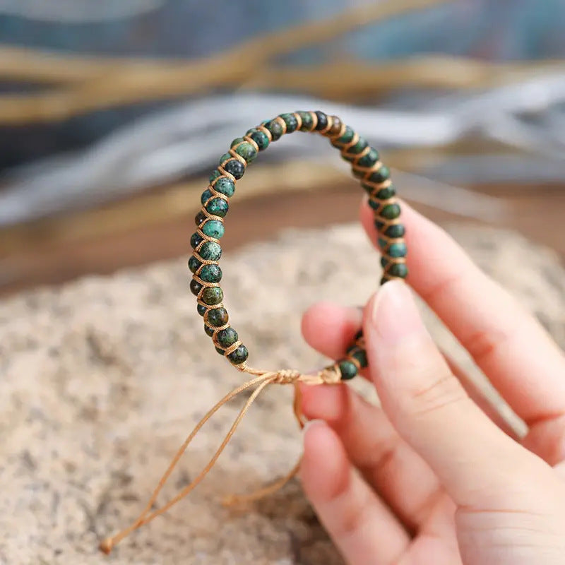 Natural Stone African Turquoise Hand Weaving Temperament Bracelets