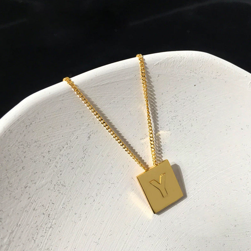 Letter Square Plate English Gold Female Clavicle Necklace