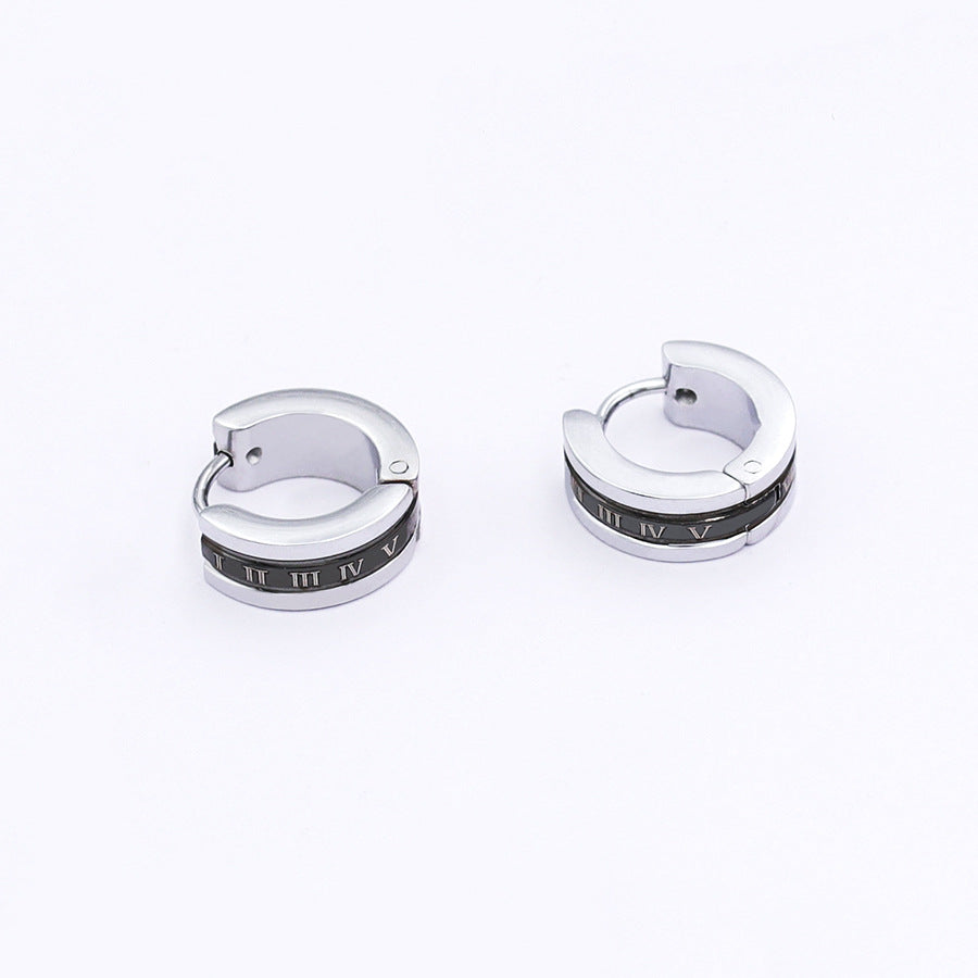 Men's Source Stainless Steel Female Drop Oil Plain Surface Black Roman Ear Buckle
