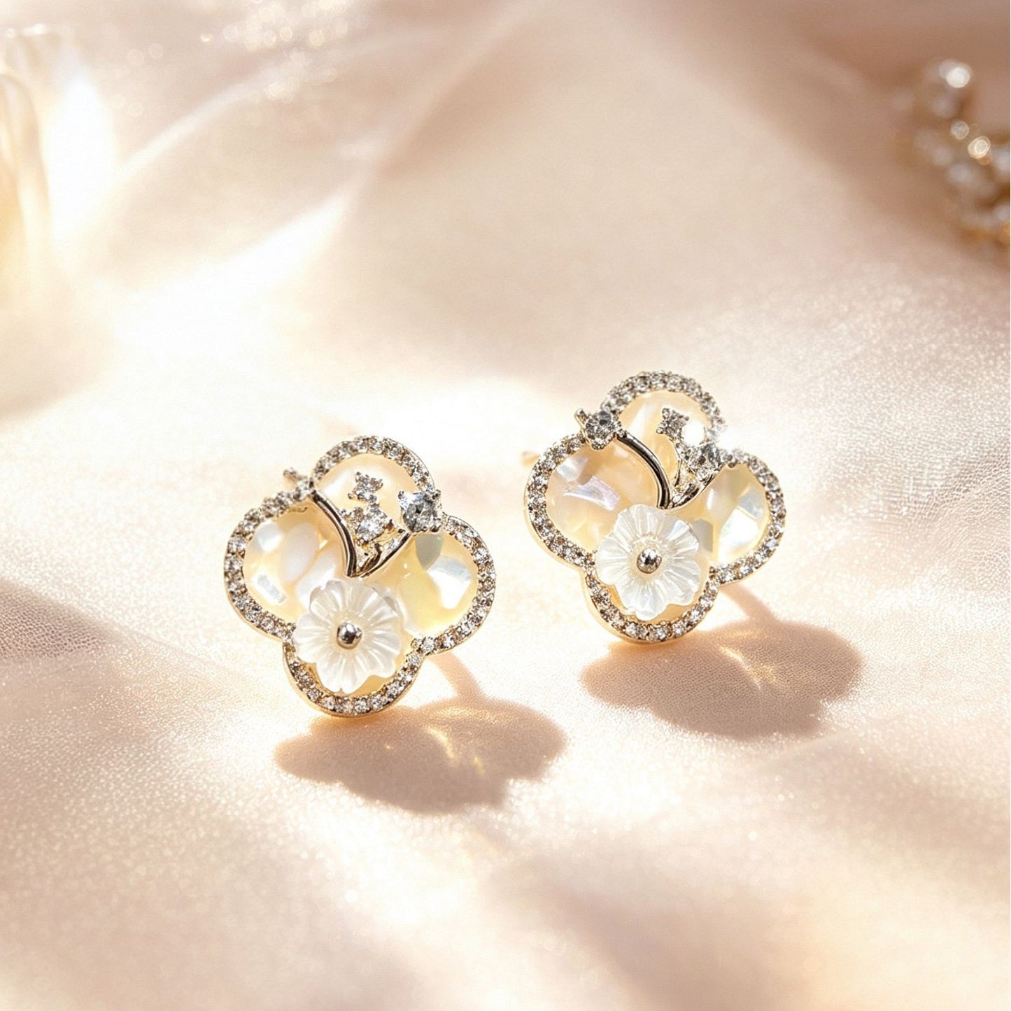 Women's Inlaid Natural Shell Light Luxury Sense Versatile Niche Stud Earrings