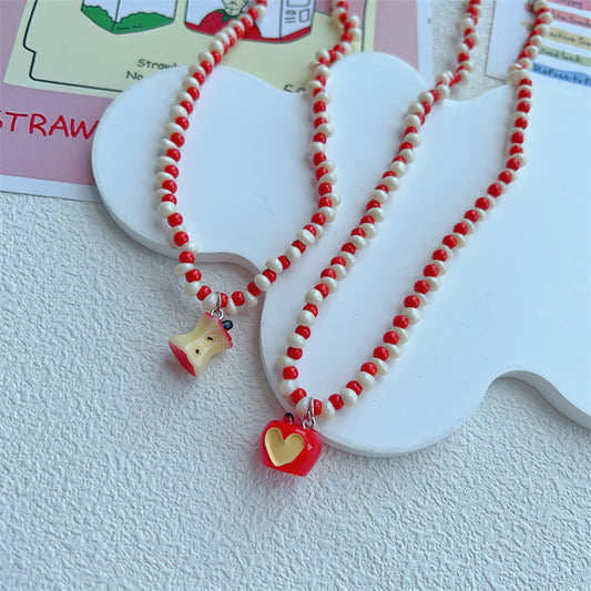 Women's Korean Style Little Apple Red White Beaded Bead Sweet Necklaces