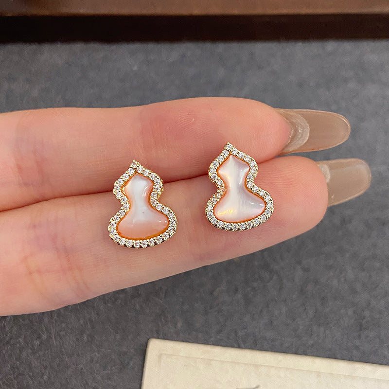 Style Natural Shell Gourd Ear Small Versatile Fu Lu Stud Earrings