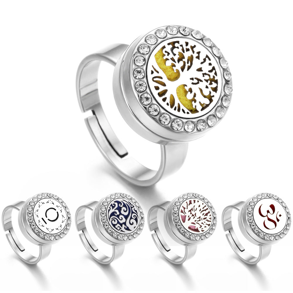Steel Aroma With Diamond Thread Rotating Open Perfume Ring