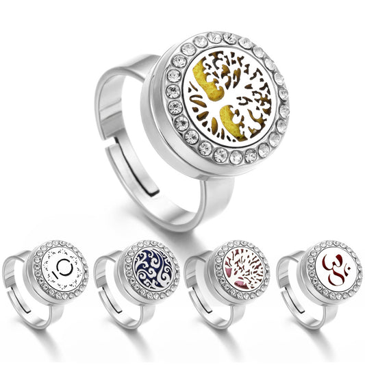 Steel Aroma With Diamond Thread Rotating Open Perfume Ring
