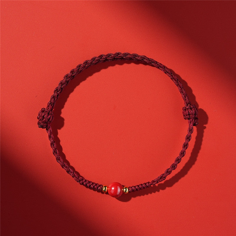 Life Red Rope Woven Cinnabar Jade Ethnic Style Advanced Bracelets