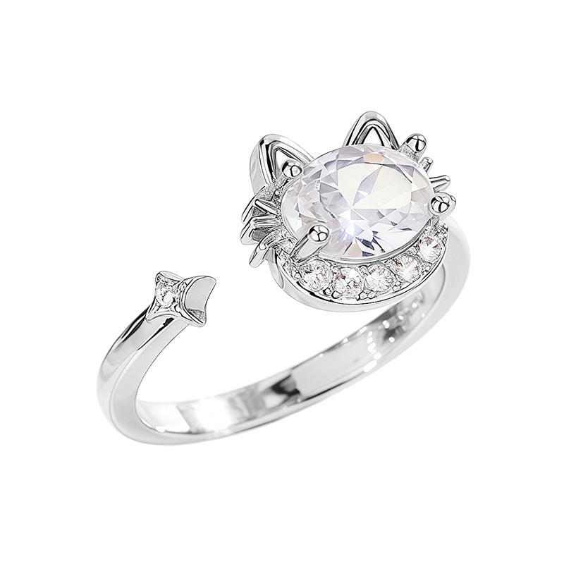 Cat Head Open Exquisite Smart Pink Diamond Ring
