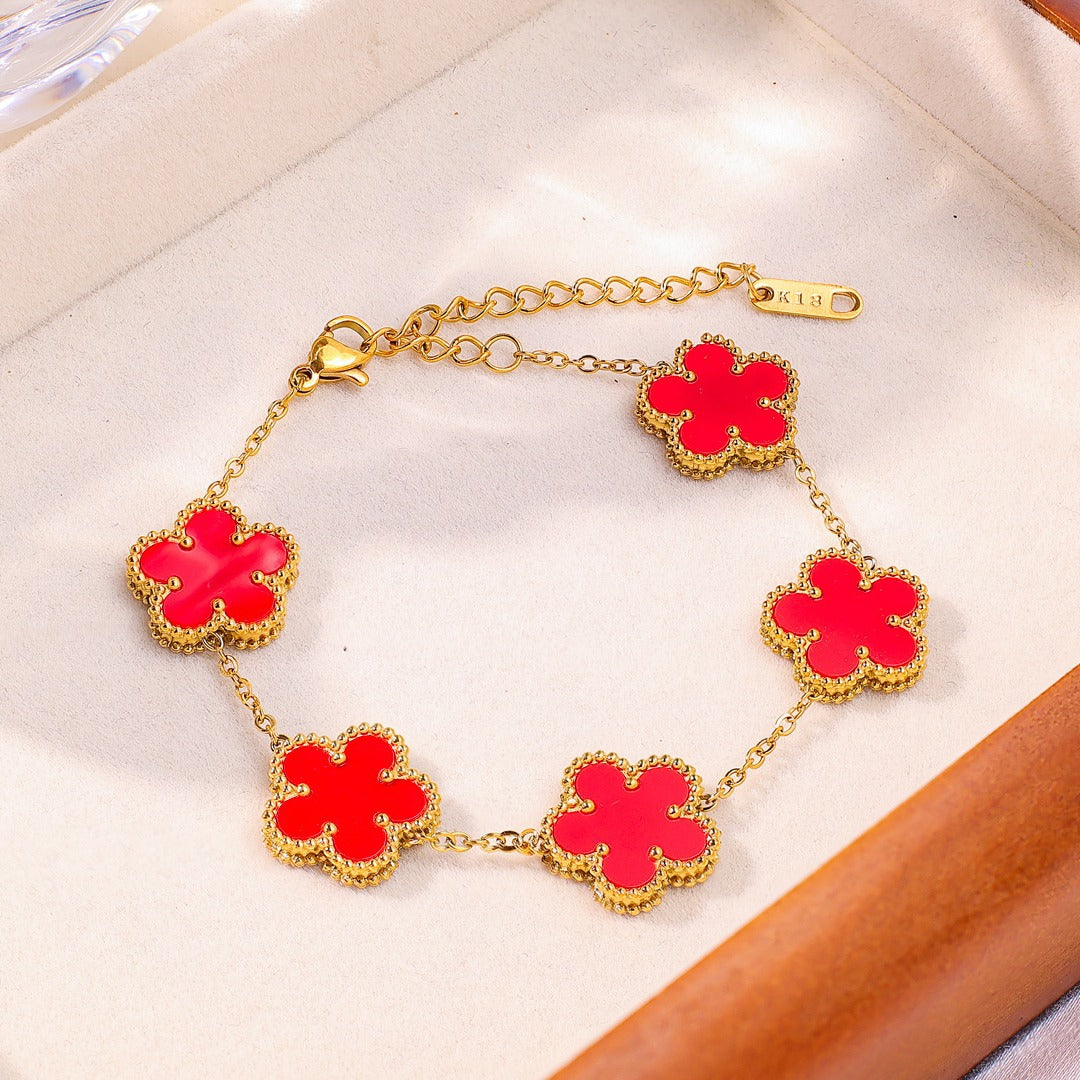 Five-leaf Flower Gold Plated Double-sided Fritillary Parthenocissus Grass Fashion Bracelets