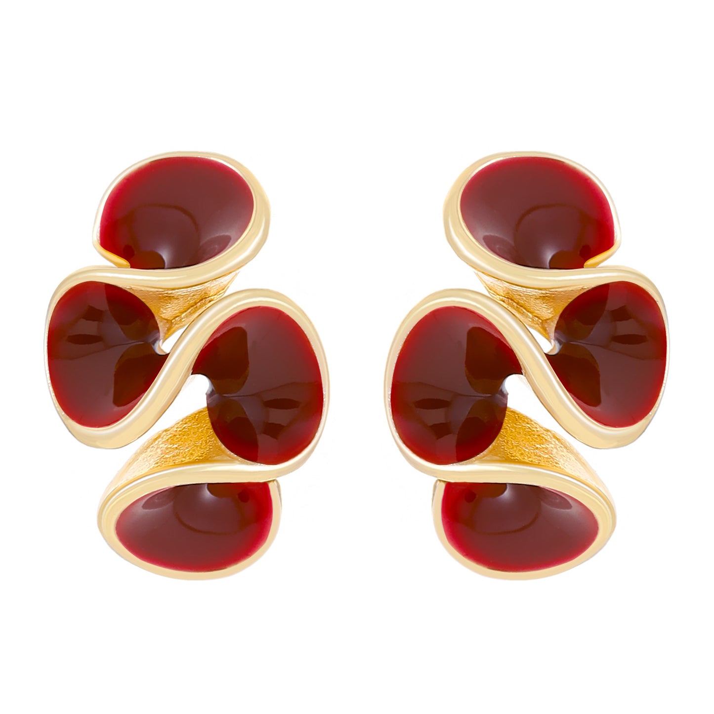 Women's Ruffled Oil Dripping Pleated Ear Cream Sweet Style Flower Enamel Stud Earrings
