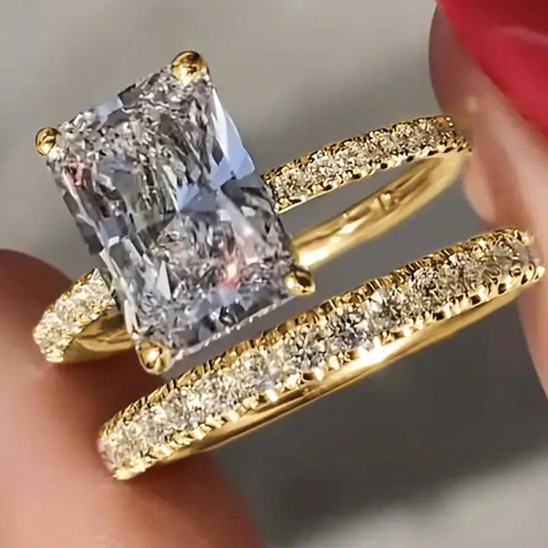 Fashion High-grade Two-piece Diamond Simple Elegant Sier Luxury Rings