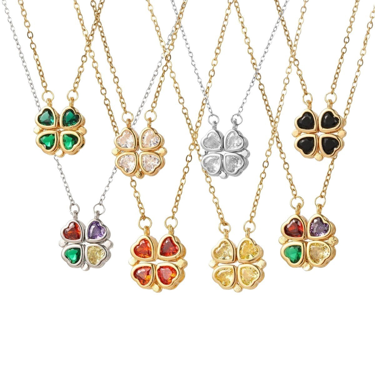 Women's Steel Cross Chain Open Close Four-leaf Flower Necklace