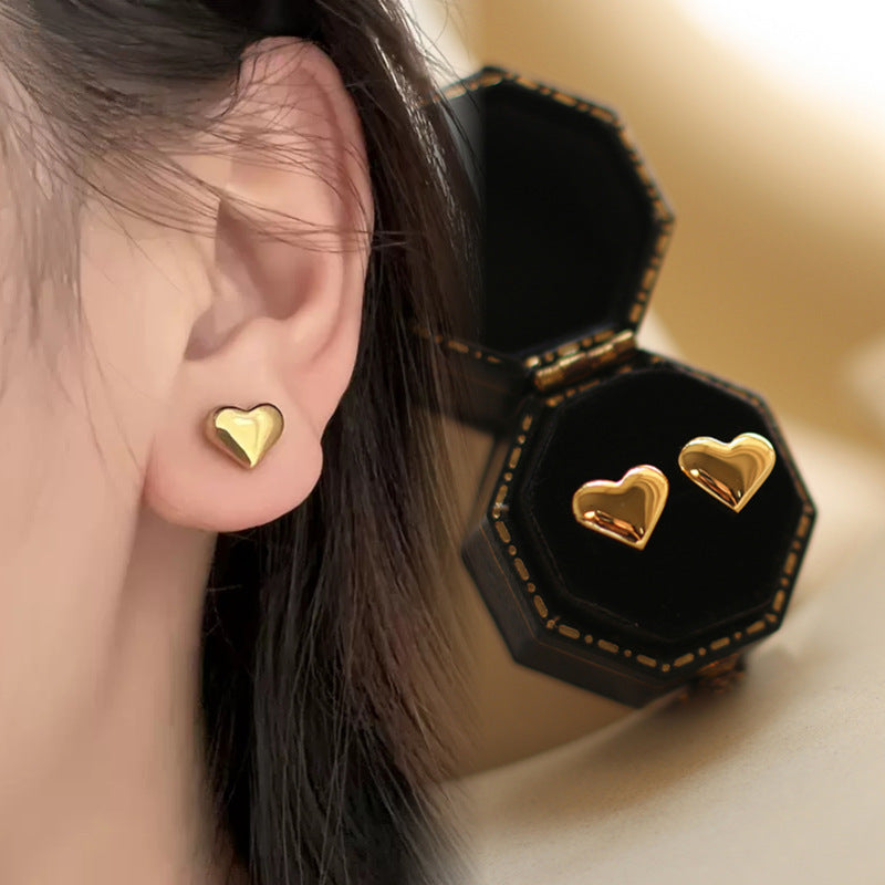 Women's Heart Gold Titanium Steel Long Elegant Trendy Face Ear Line