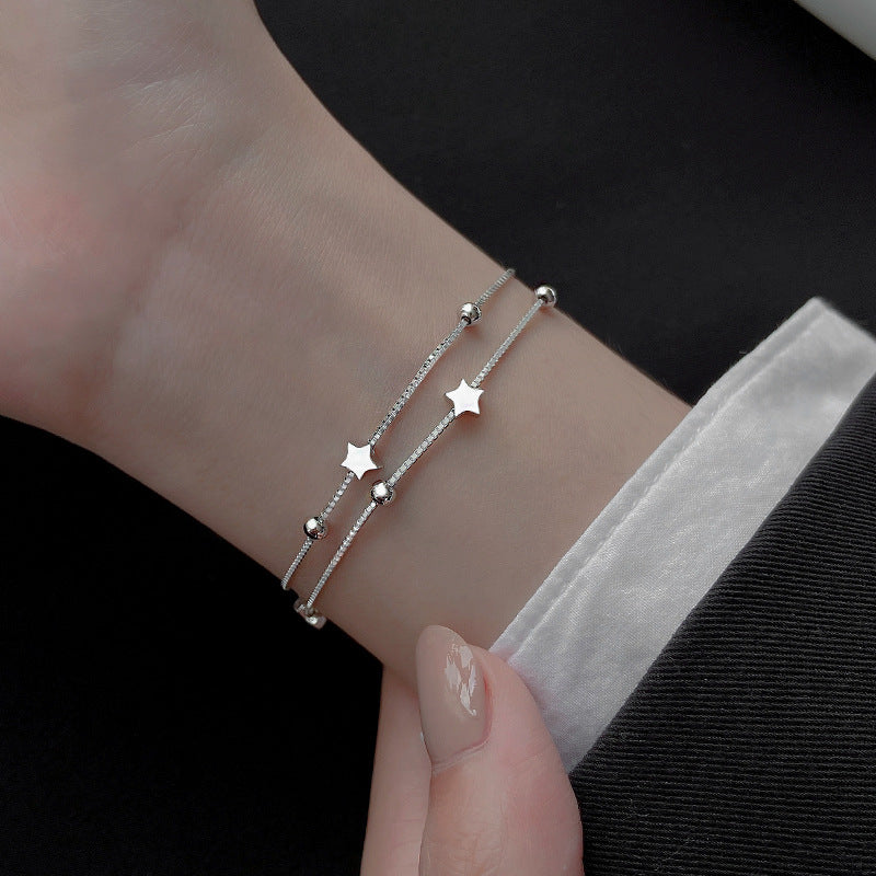 Beads Sterling Sier Double Circles Star Light Luxury Bracelets