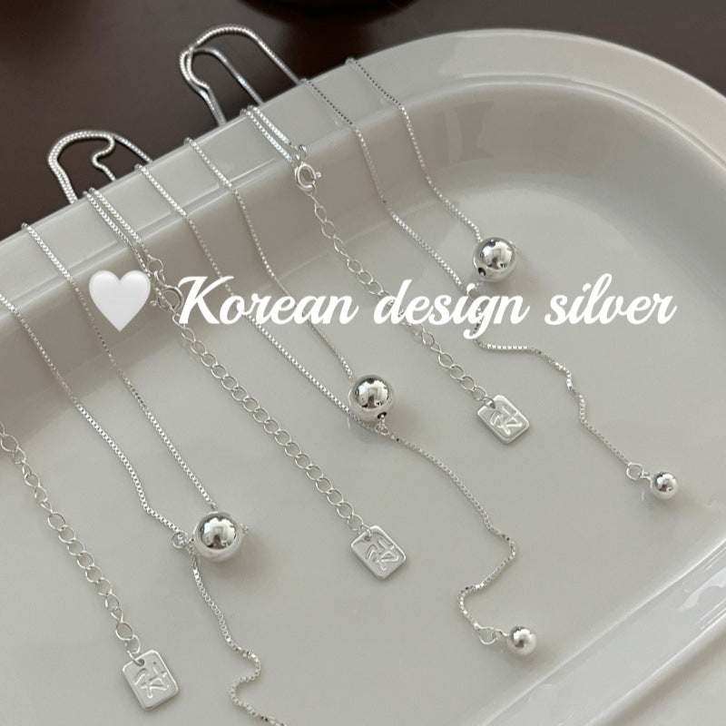 Sier Sterling Bead Tassel Elegant Simple Necklaces