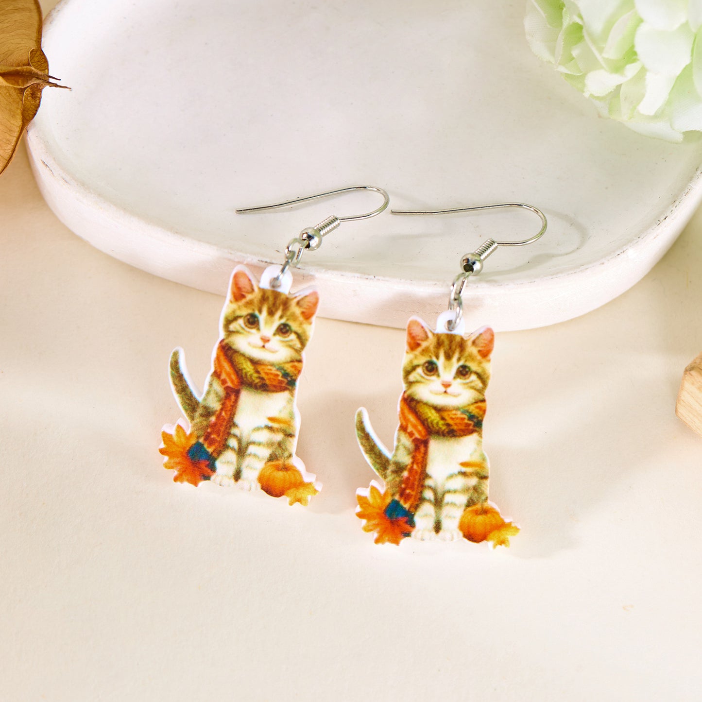 Acrylic Fashionable Autumn Squirrel Pine Cone Earrings