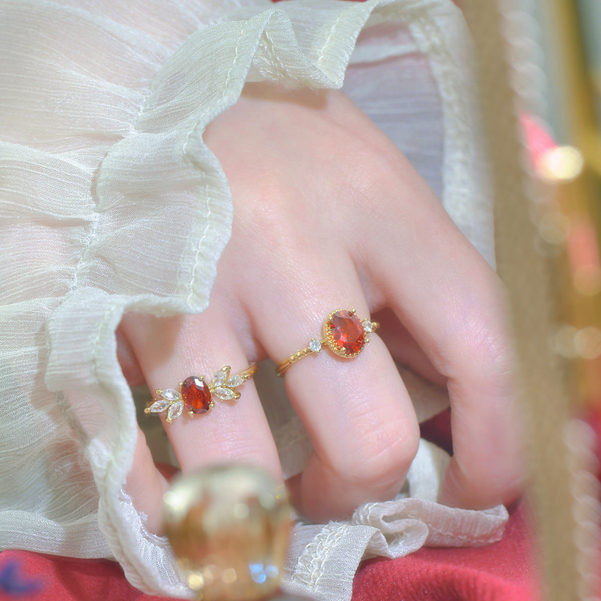 Zircon Real Gold Electroplated Open Female Temperament Light Luxury Design Ring