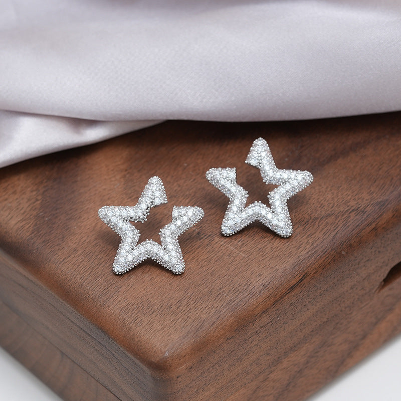 Women's Zircon Pentagram Sier Needle Light Luxury Earrings