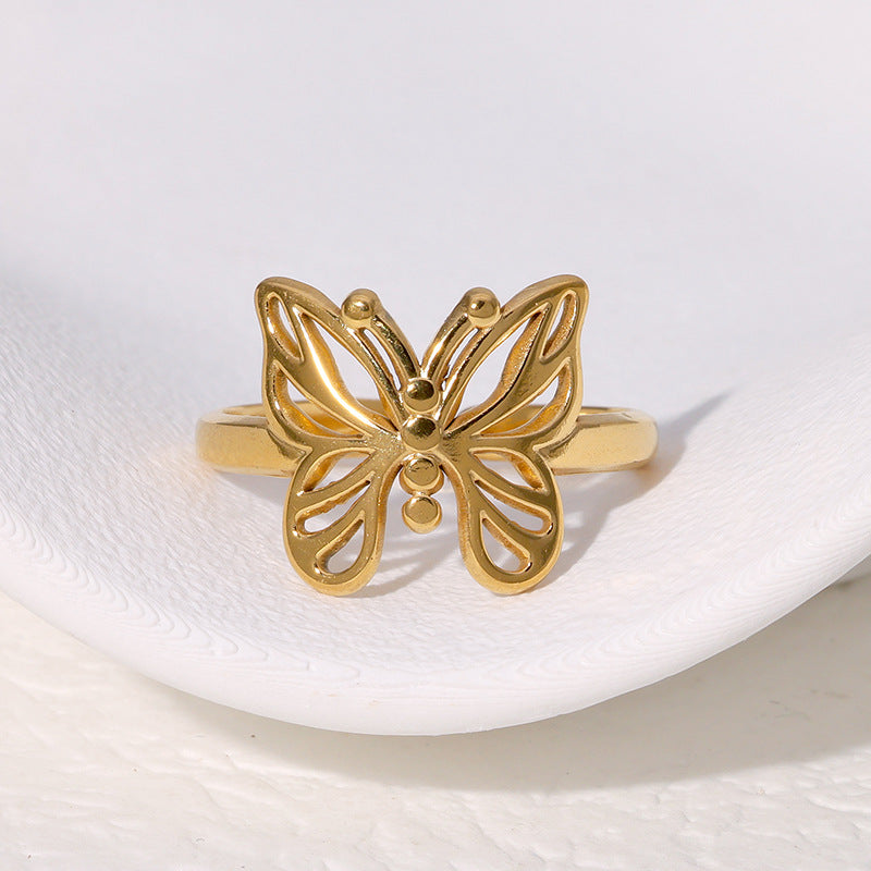 Women's Butterfly Open Sweet Niche Gold-plated Stainless Rings