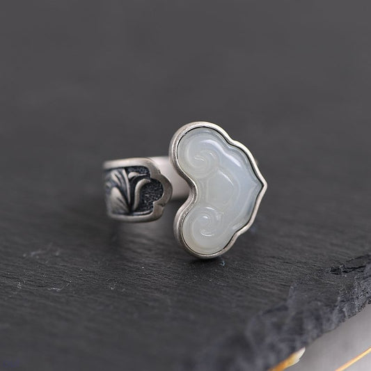 Women's Sterling Sier Handmade Retro Exaggerated Ethnic Style Jade Index Rings