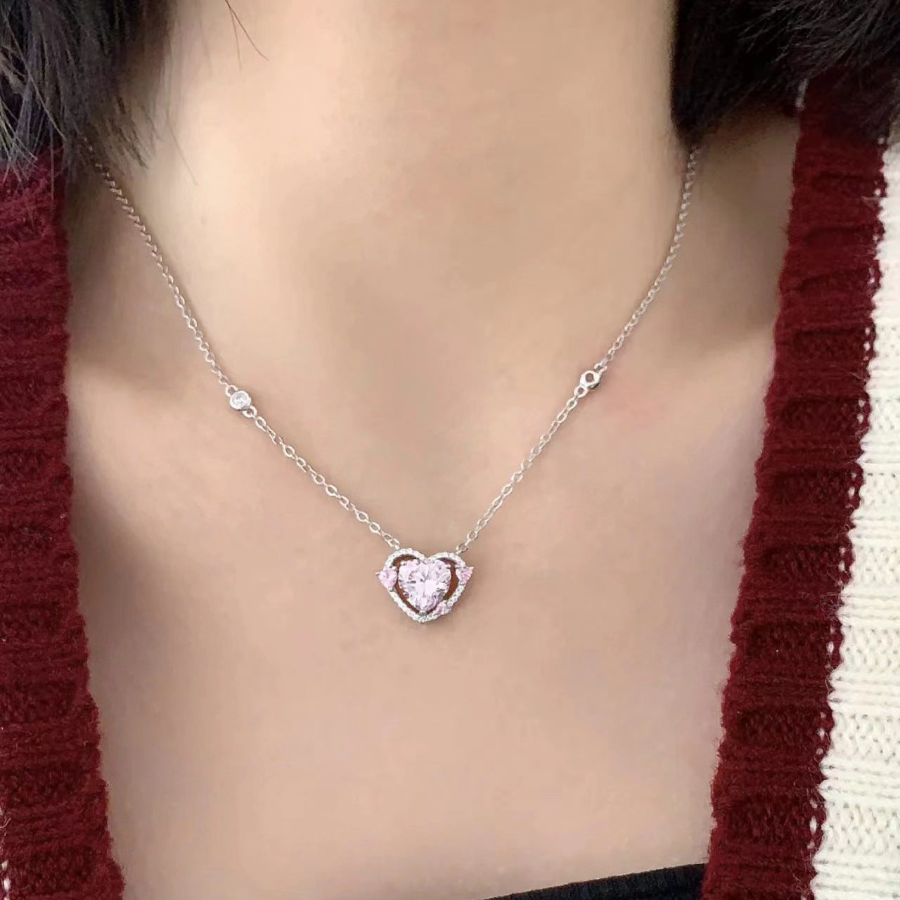 Women's Honor Coffee Guardian Hearts Pink Diamond Necklace