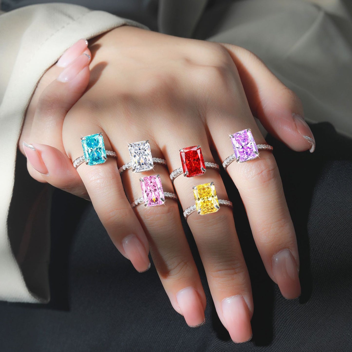 Karat High Carbon Rhinestone Female Niche Advanced Light Rings