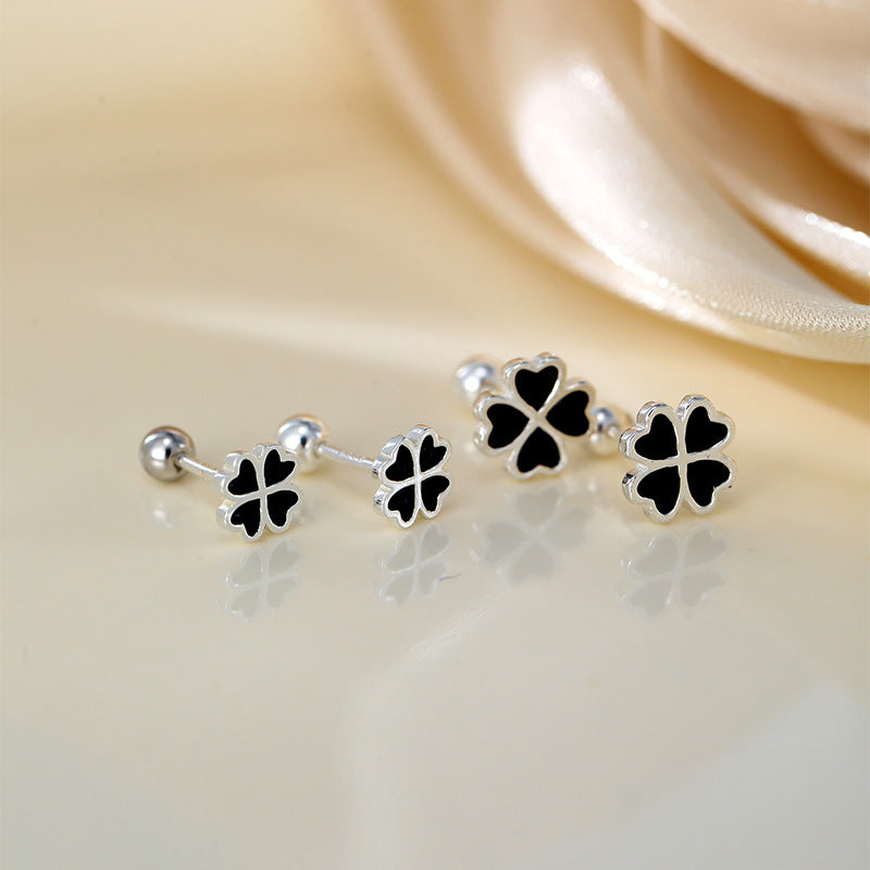 Epoxy Black Clover Screw Ear Hot Style Stud Earrings