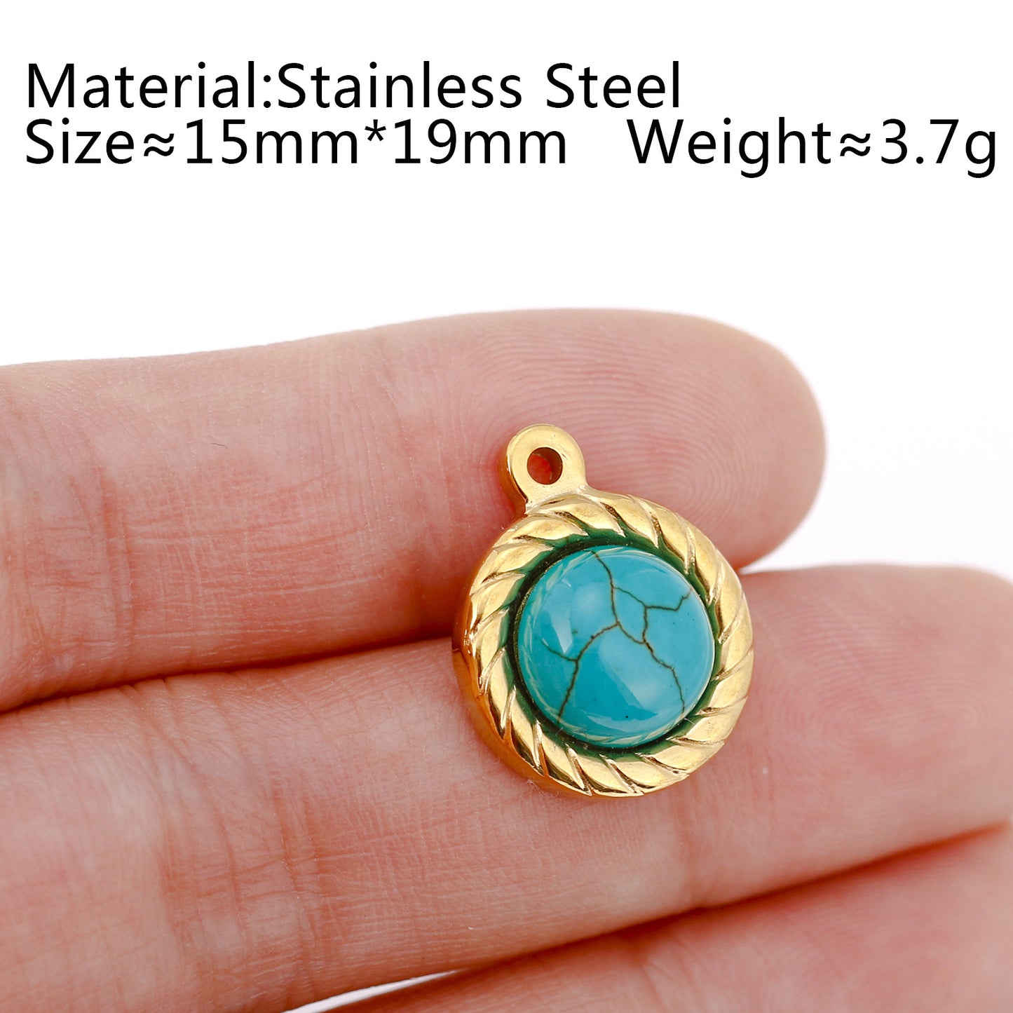 Steel Natural Stone Turquoise Gold-plated French Pendants