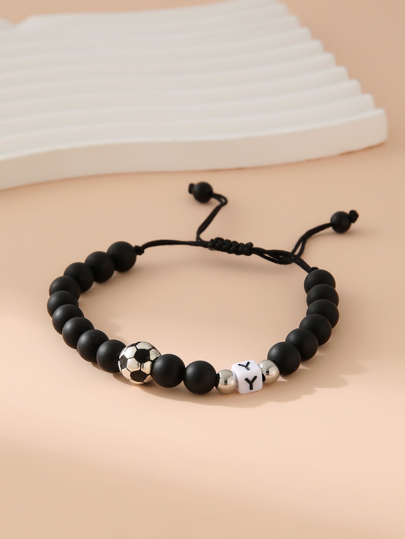 Women's & Men's Black Frosted Football Letters Adjustable For Bracelet