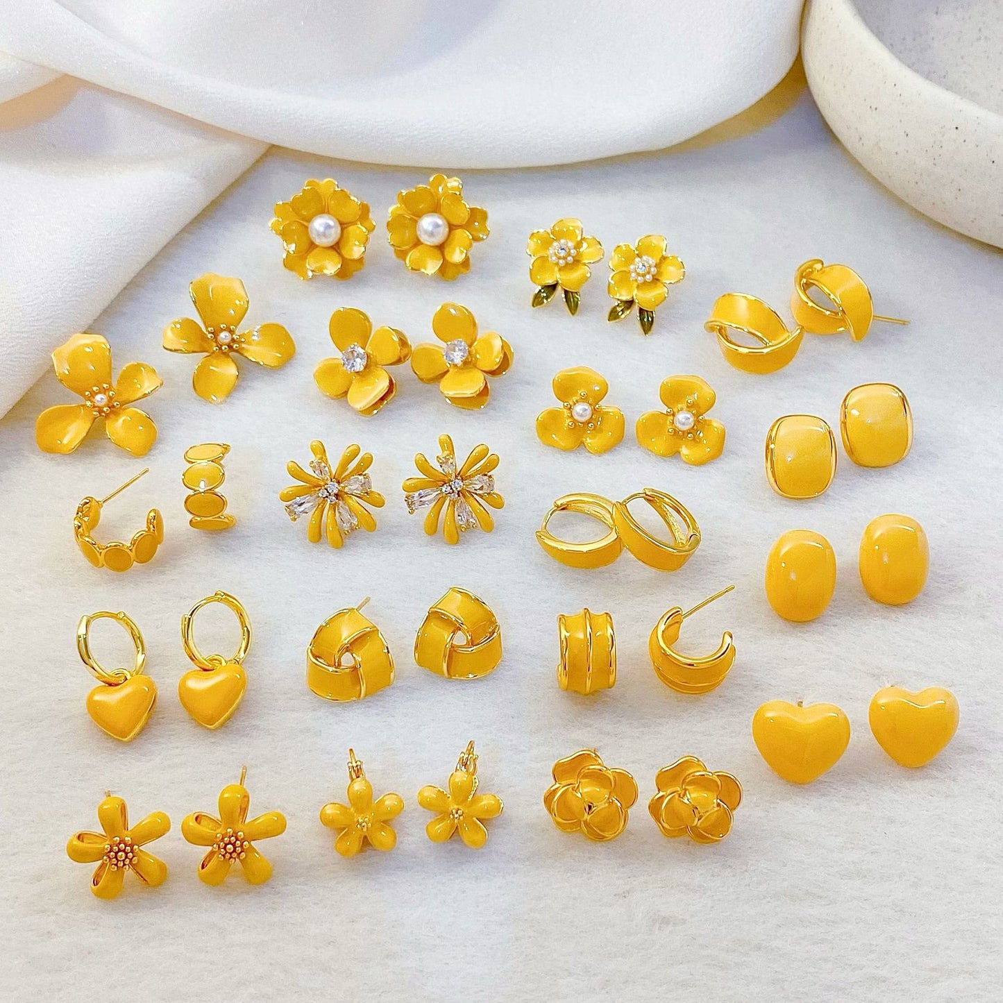 Plated Real Gold Ginger Flower Enamel Drip Glazed Female Sweet Earrings